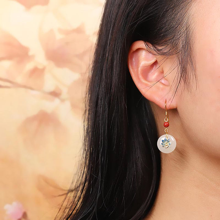 Buddha Stones 925 Sterling Silver Natural Hetian White Jade Peacock Blessing Necklace Pendant Ring Earrings Set - image 13