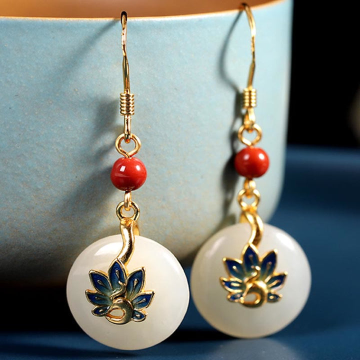 Buddha Stones 925 Sterling Silver Natural Hetian White Jade Peacock Blessing Necklace Pendant Ring Earrings Set - image 11