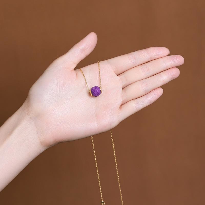 Buddha Stones 925 Sterling Silver Plated Gold Natural Purple Mica Stone Relief Bead Positive Necklace Pendant Bracelet Set - image 4