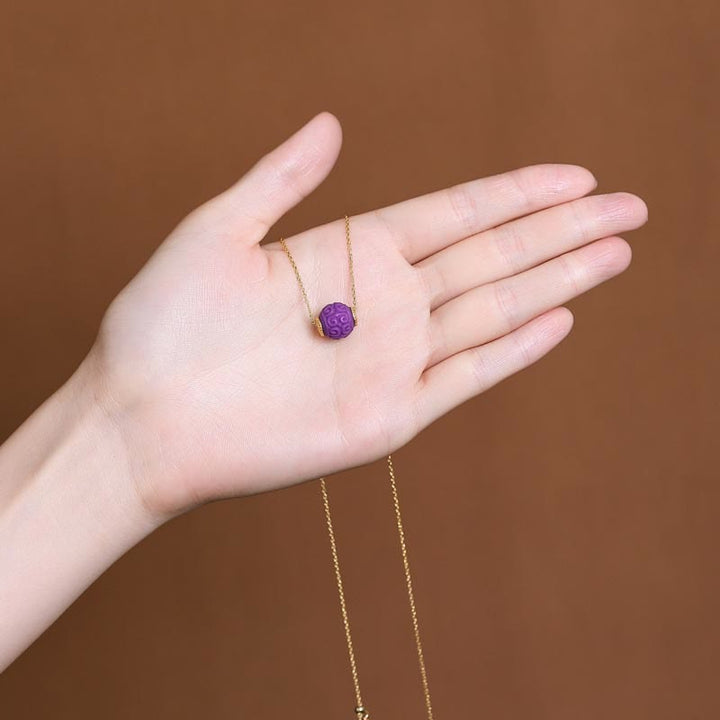 Buddha Stones 925 Sterling Silver Plated Gold Natural Purple Mica Stone Relief Bead Positive Necklace Pendant Bracelet Set - image 4