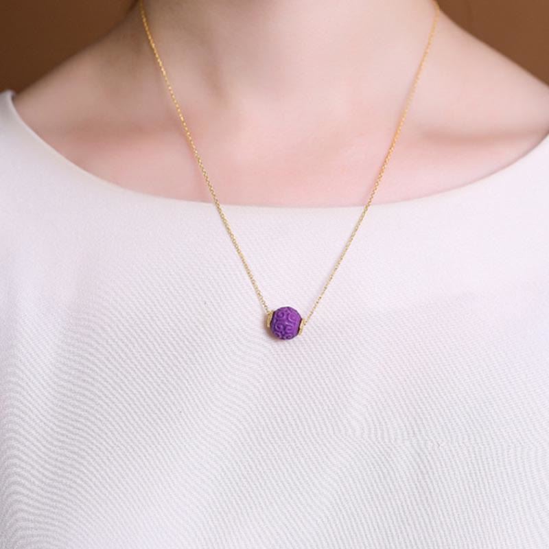 Buddha Stones 925 Sterling Silver Plated Gold Natural Purple Mica Stone Relief Bead Positive Necklace Pendant Bracelet Set - image 6