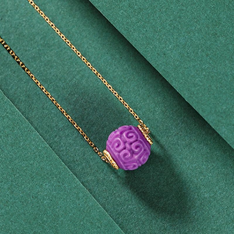 Buddha Stones 925 Sterling Silver Plated Gold Natural Purple Mica Stone Relief Bead Positive Necklace Pendant Bracelet Set - image 2