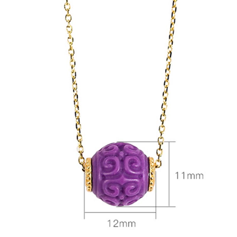 Buddha Stones 925 Sterling Silver Plated Gold Natural Purple Mica Stone Relief Bead Positive Necklace Pendant Bracelet Set - image 7