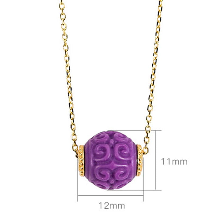 Buddha Stones 925 Sterling Silver Plated Gold Natural Purple Mica Stone Relief Bead Positive Necklace Pendant Bracelet Set - image 7