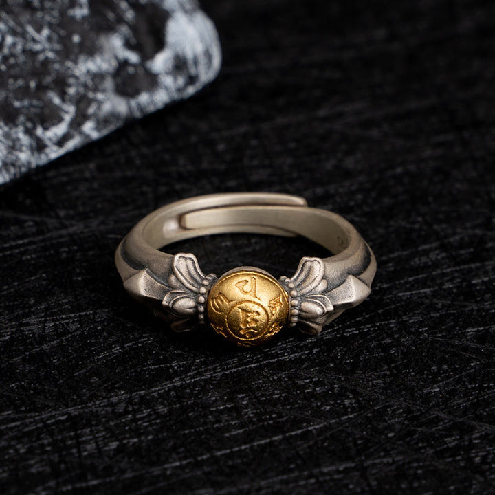 Buddha Stones 925 Sterling Silver Manjusri Mantra Om Mani Padme Hum Peace Adjustable Ring - image 1
