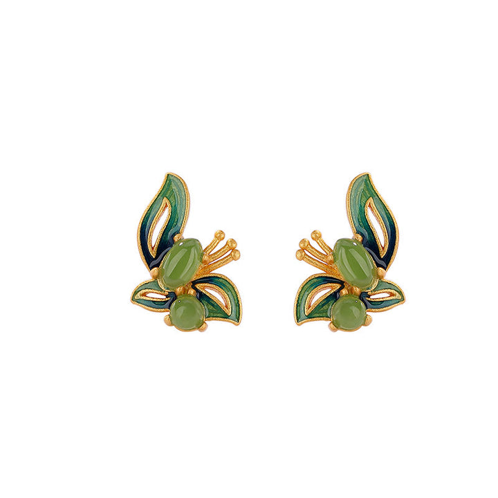 Buddha Stones 925 Sterling Silver Plated Gold Natural Cyan Jade Butterfly Luck Healing Earrings - image 7