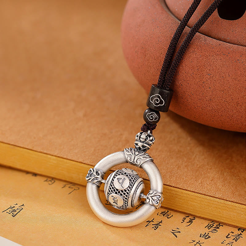 Buddha Stones 999 Sterling Silver Om Mani Padme Hum Engraved Wisdom Necklace Rope Pendant - Om Mani Padme Hum(Love♥Focus) - image 0