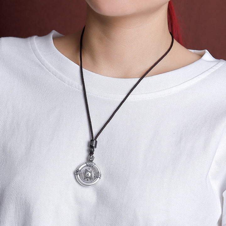 Buddha Stones 999 Sterling Silver Om Mani Padme Hum Engraved Wisdom Necklace Rope Pendant - image 6