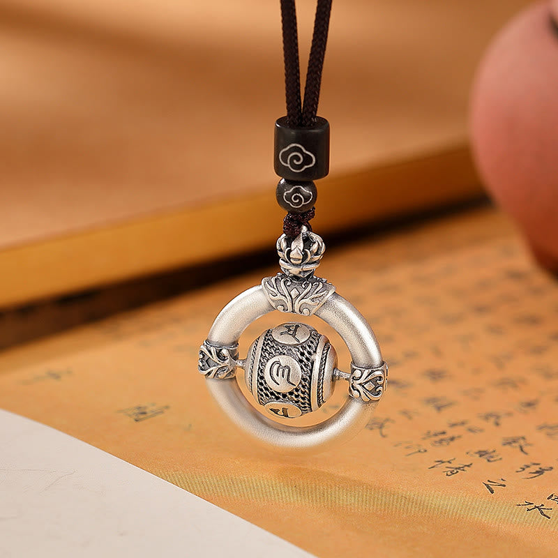 Buddha Stones 999 Sterling Silver Om Mani Padme Hum Engraved Wisdom Necklace Rope Pendant - image 1
