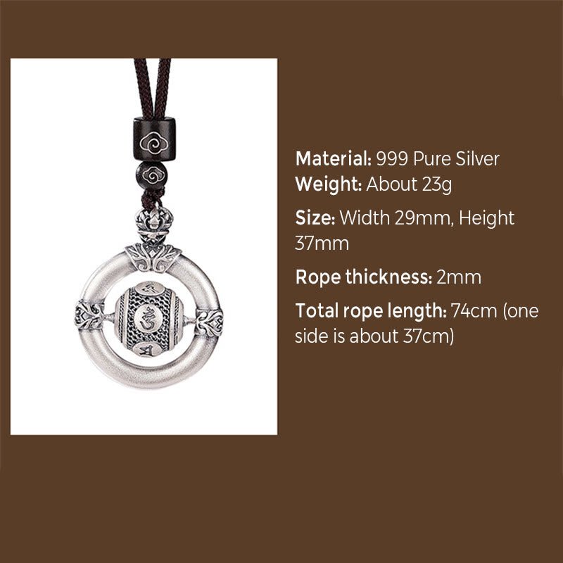 Buddha Stones 999 Sterling Silver Om Mani Padme Hum Engraved Wisdom Necklace Rope Pendant - image 8