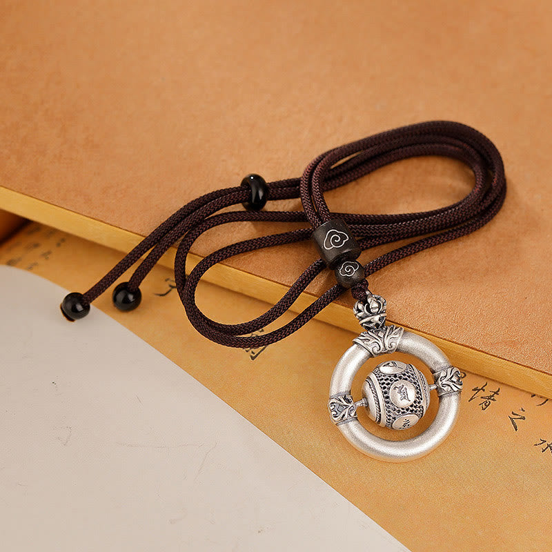 Buddha Stones 999 Sterling Silver Om Mani Padme Hum Engraved Wisdom Necklace Rope Pendant - image 3