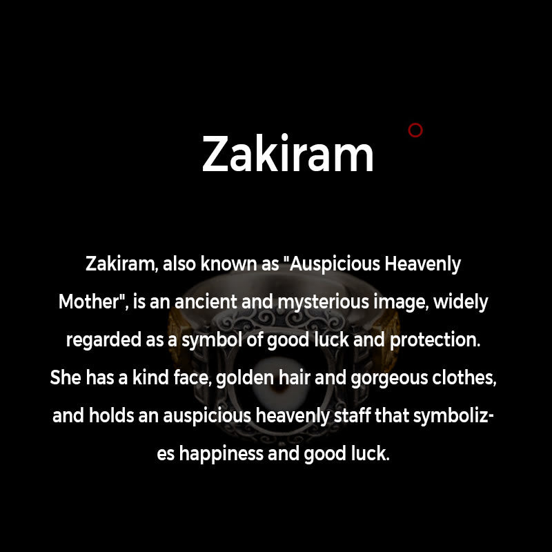 Buddha Stones 925 Sterling Silver Zakiram Goddess of Wealth Design Dzi Bead Protection Ring - image 7