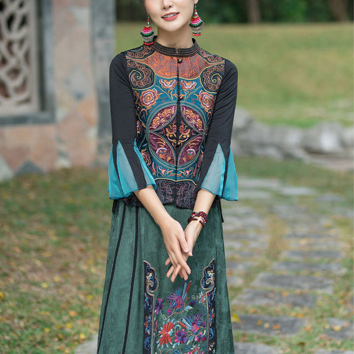 Buddha Stones Vintage Style Embroidery Flower Tang Suit Design Sleeveless Vest - image 10