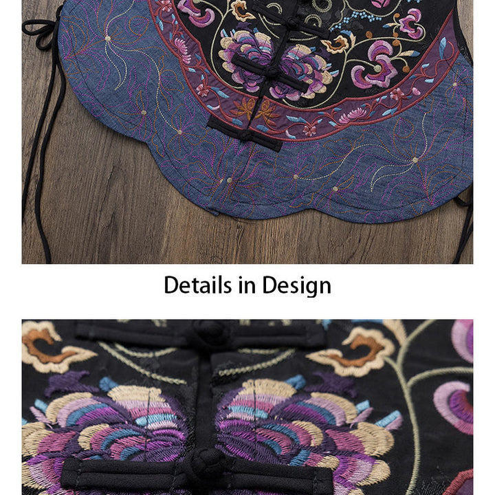 Buddha Stones Vintage Frog-Button Embroidery Purple Flower Tang Suit Design Sleeveless Vest - image 13