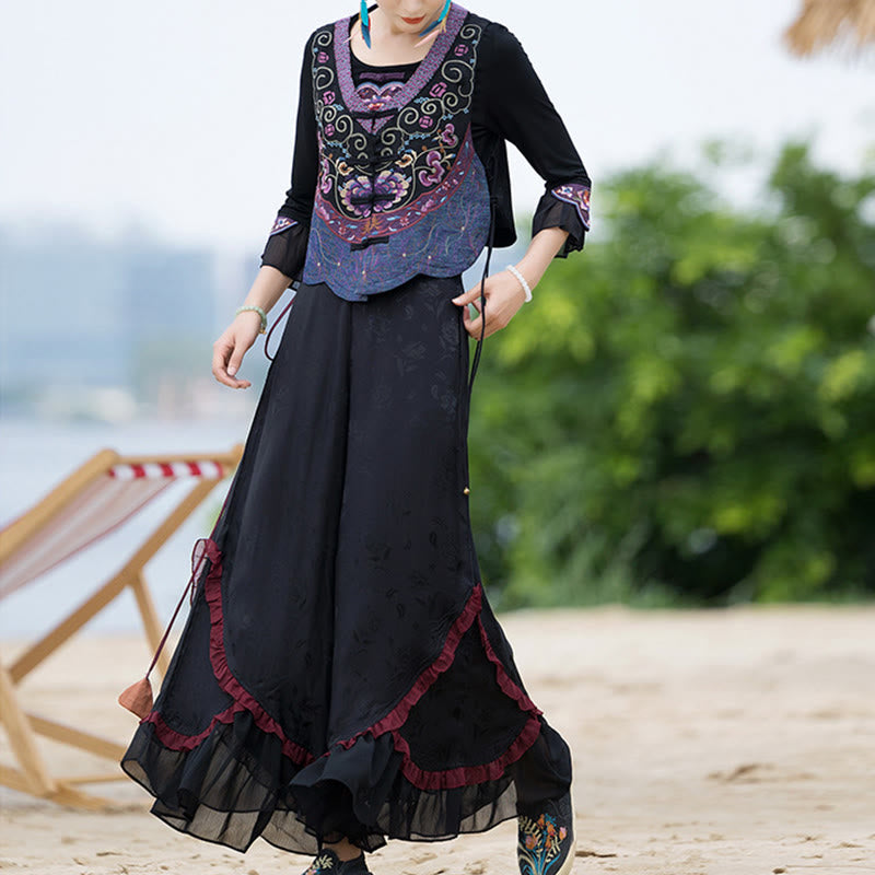 Buddha Stones Vintage Frog-Button Embroidery Purple Flower Tang Suit Design Sleeveless Vest - image 7