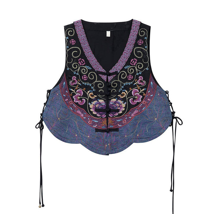 Buddha Stones Vintage Frog-Button Embroidery Purple Flower Tang Suit Design Sleeveless Vest - image 11
