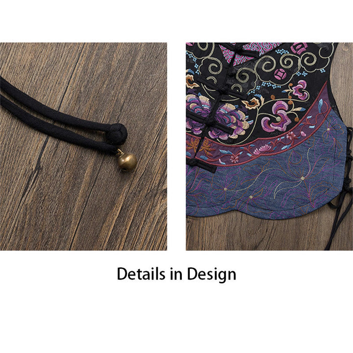 Buddha Stones Vintage Frog-Button Embroidery Purple Flower Tang Suit Design Sleeveless Vest - image 15