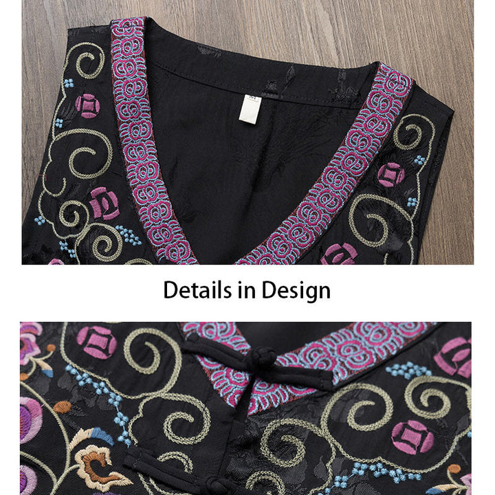 Buddha Stones Vintage Frog-Button Embroidery Purple Flower Tang Suit Design Sleeveless Vest - image 12