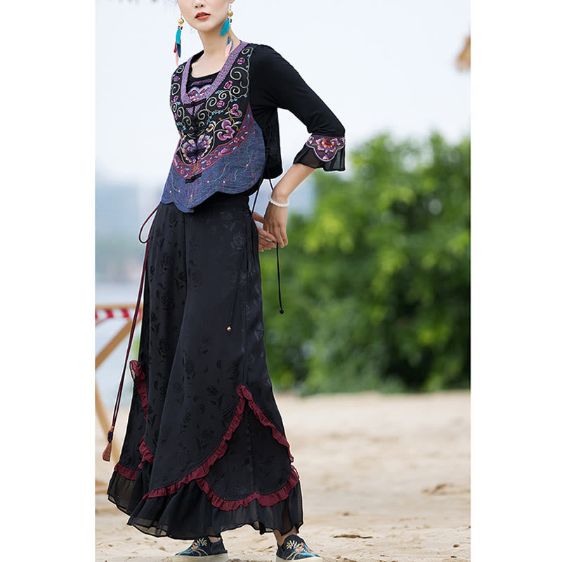 Buddha Stones Vintage Frog-Button Embroidery Purple Flower Tang Suit Design Sleeveless Vest - image 10