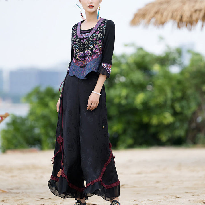 Buddha Stones Vintage Frog-Button Embroidery Purple Flower Tang Suit Design Sleeveless Vest - image 8