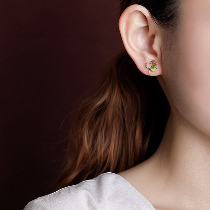 Buddha Stones 925 Sterling Silver Plated Gold Hetian Jade Luck Shamrock Clover Necklace Pendant Earrings - image 7