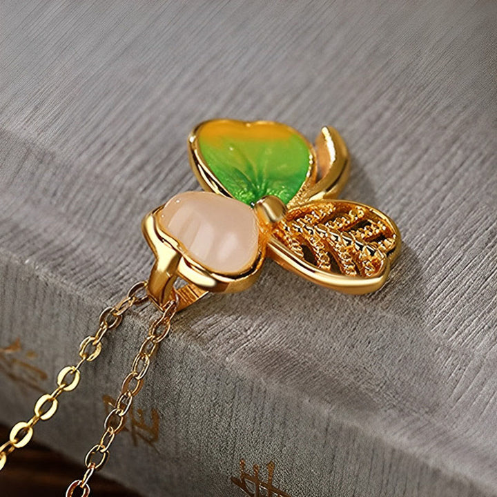 Buddha Stones 925 Sterling Silver Plated Gold Hetian Jade Luck Shamrock Clover Necklace Pendant Earrings - image 2