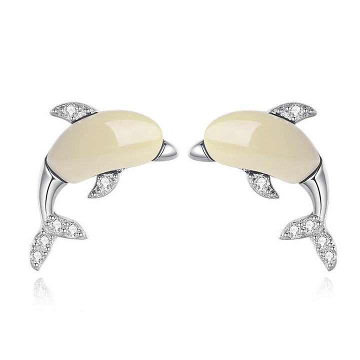 Buddha Stones 925 Sterling Silver Cute Dolphin Hetian Jade Red Agate Luck Necklace Pendant Ring Earrings Set - image 11