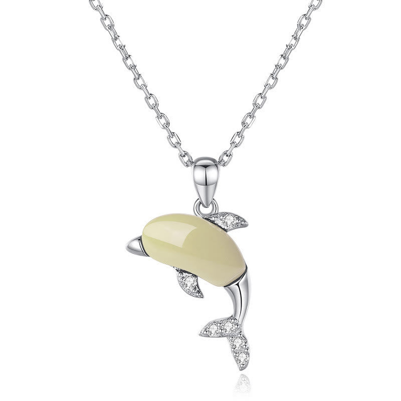 Buddha Stones 925 Sterling Silver Cute Dolphin Hetian Jade Red Agate Luck Necklace Pendant Ring Earrings Set - image 3