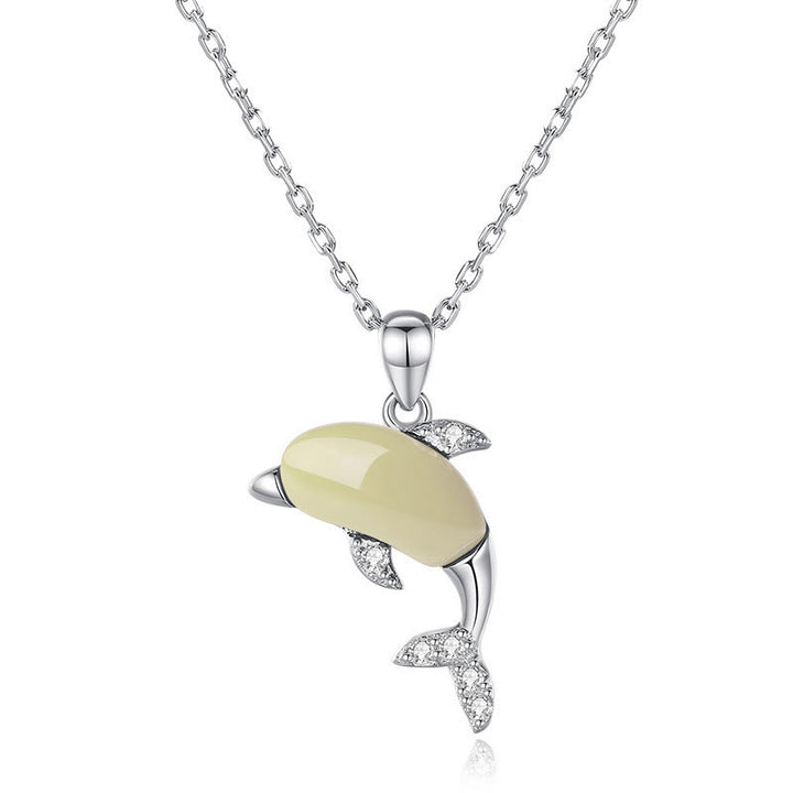Buddha Stones 925 Sterling Silver Cute Dolphin Hetian Jade Red Agate Luck Necklace Pendant Ring Earrings Set - image 3
