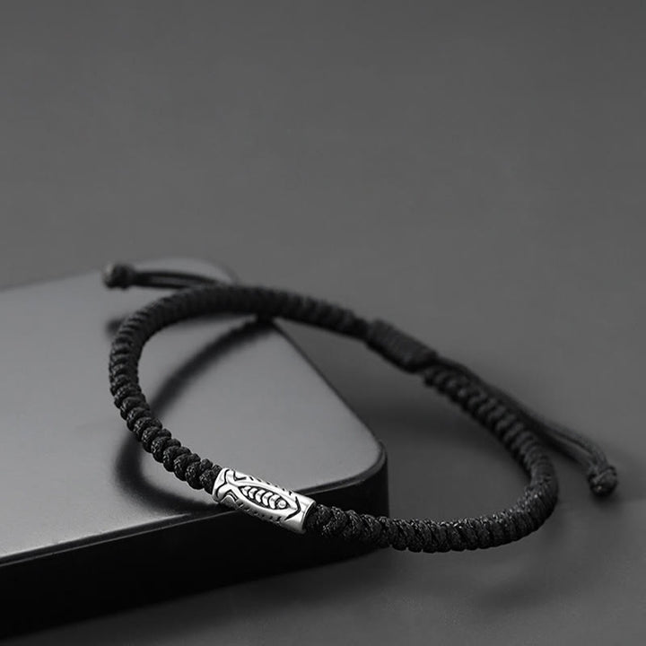 Buddha Stones Tibet Koi Fish Wealth Black String Bracelet - image 2