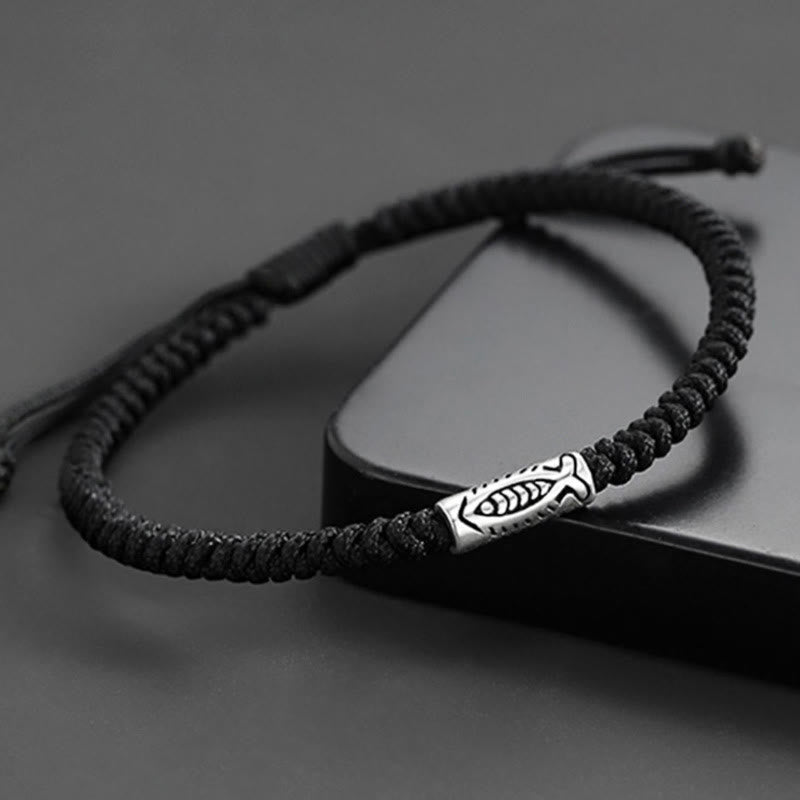 Buddha Stones Tibet Koi Fish Wealth Black String Bracelet - image 3