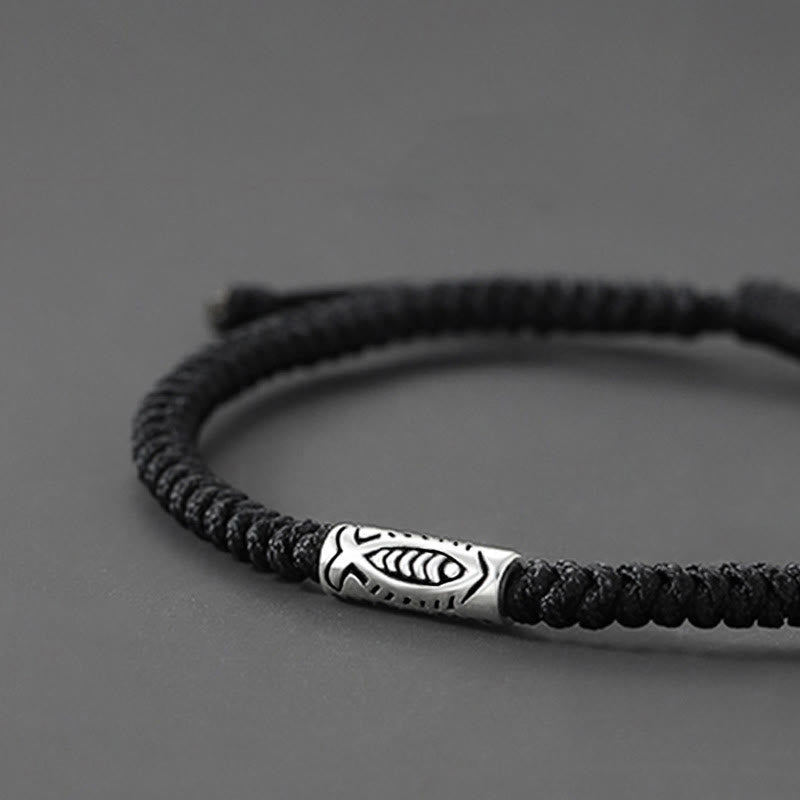 Buddha Stones Tibet Koi Fish Wealth Black String Bracelet - image 1