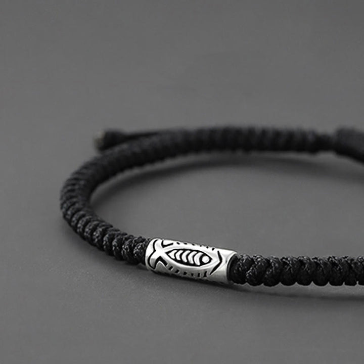 Buddha Stones Tibet Koi Fish Wealth Black String Bracelet - image 1