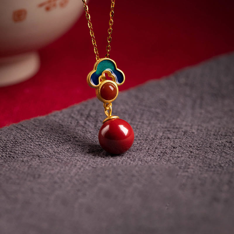 Buddha Stones 925 Sterling Silver Plated Gold Cinnabar Red Agate Blessing Necklace Pendant Earrings Ring Set - image 4