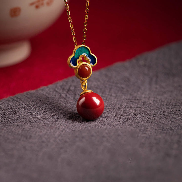 Buddha Stones 925 Sterling Silver Plated Gold Cinnabar Red Agate Blessing Necklace Pendant Earrings Ring Set - image 4