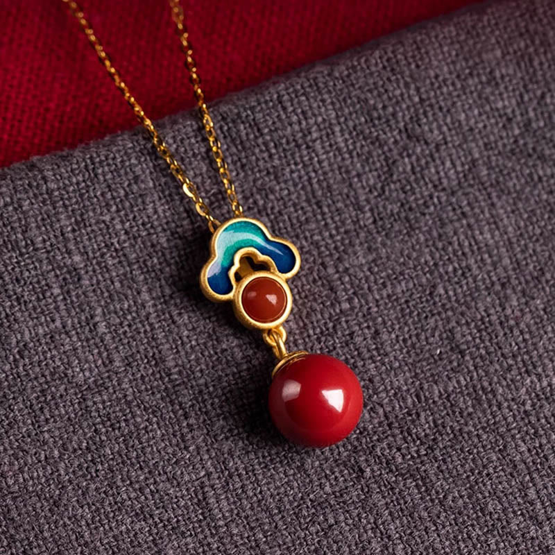 Buddha Stones 925 Sterling Silver Plated Gold Cinnabar Red Agate Blessing Necklace Pendant Earrings Ring Set - image 5