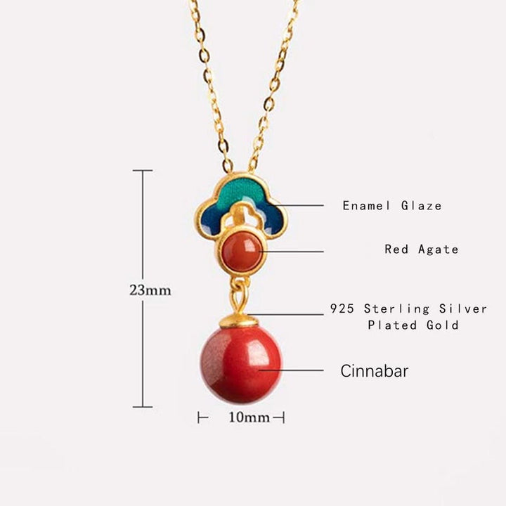 Buddha Stones 925 Sterling Silver Plated Gold Cinnabar Red Agate Blessing Necklace Pendant Earrings Ring Set - image 11