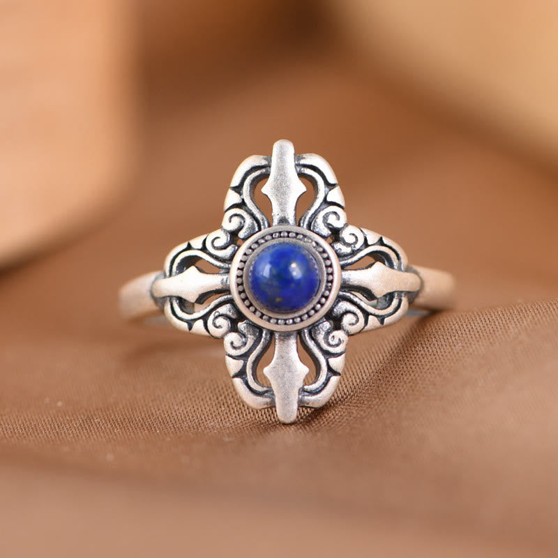 Buddha Stones Tibet 925 Sterling Silver Natural Lazurite Positive Adjustable Ring - Lazurite Ring(Finger Circumference: 13-18# ) - image 0