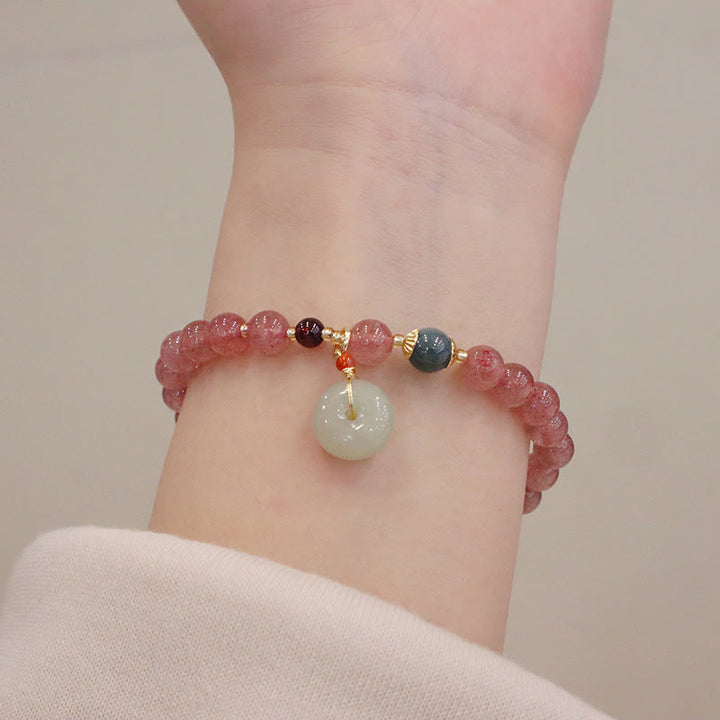 Buddha Stones Natural Strawberry Quartz Jade Peace Buckle Coin Purse Healing Bracelet - image 7