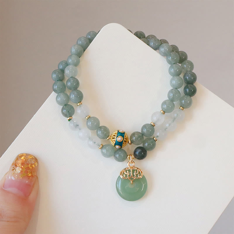 Buddha Stones Single Double Layer Jade Peace Buckle Luck Bracelet - Jade Double Layer Peace Buckle Bracelet(Wrist Circumference: 14-15cm) - image 6