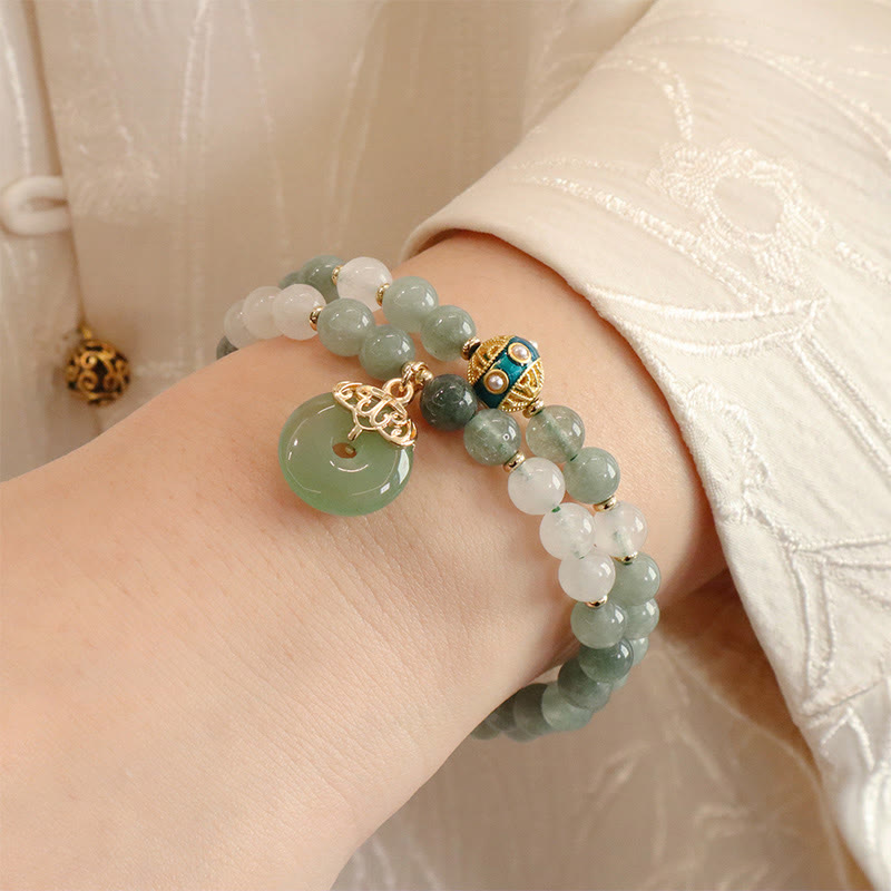 Buddha Stones Single Double Layer Jade Peace Buckle Luck Bracelet - image 9