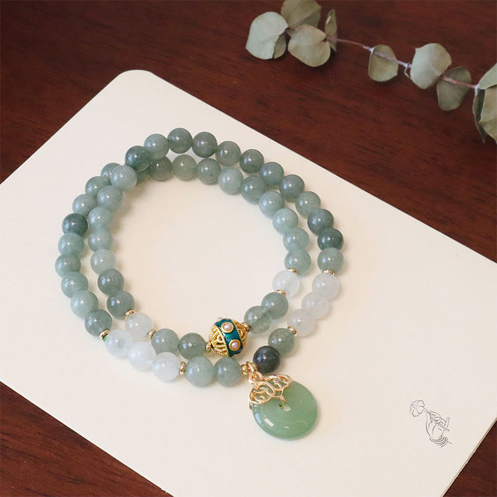 Buddha Stones Single Double Layer Jade Peace Buckle Luck Bracelet - image 7
