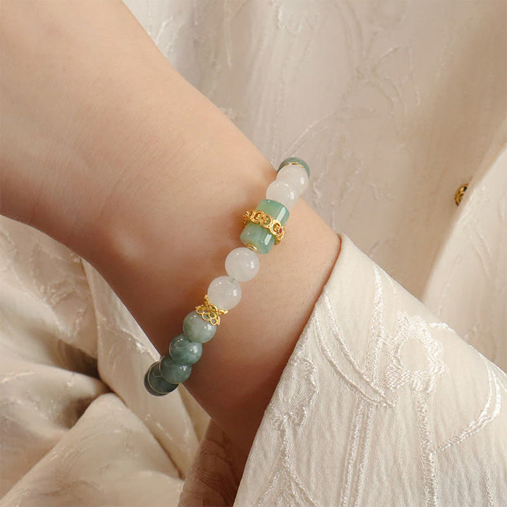 Buddha Stones Single Double Layer Jade Peace Buckle Luck Bracelet - image 2