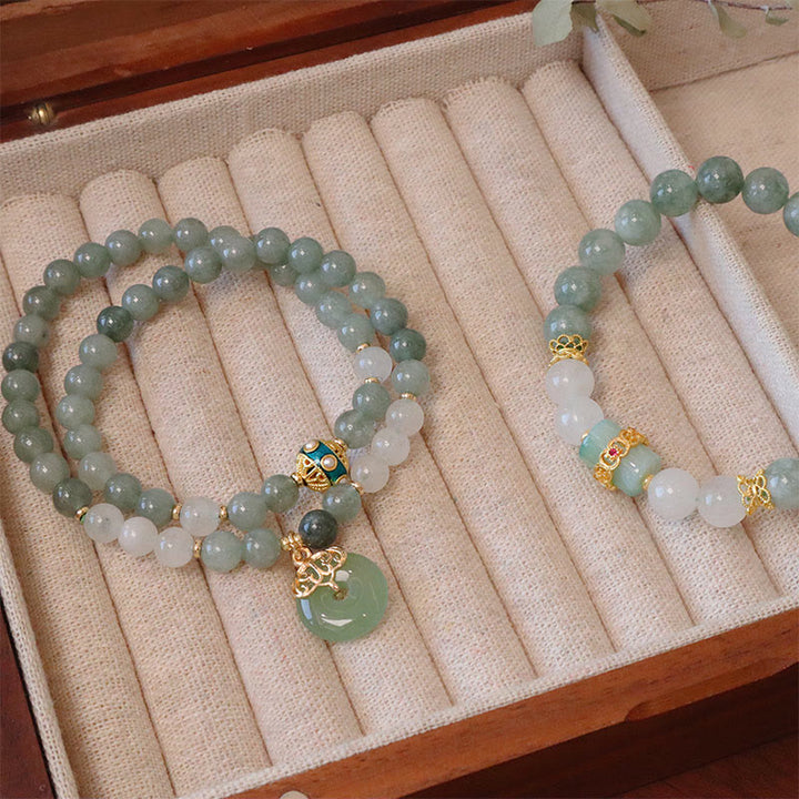 Buddha Stones Single Double Layer Jade Peace Buckle Luck Bracelet - image 12