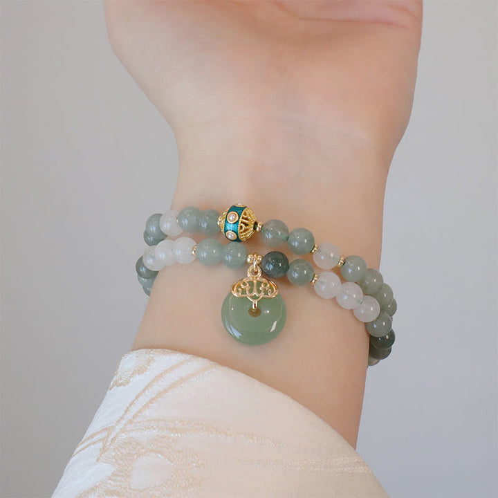 Buddha Stones Single Double Layer Jade Peace Buckle Luck Bracelet - image 10
