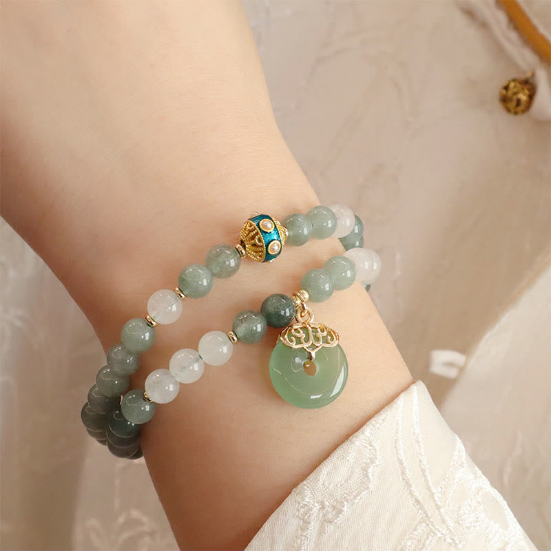 Buddha Stones Single Double Layer Jade Peace Buckle Luck Bracelet - image 11