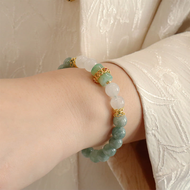 Buddha Stones Single Double Layer Jade Peace Buckle Luck Bracelet - image 3