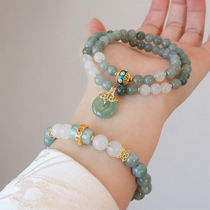 Buddha Stones Single Double Layer Jade Peace Buckle Luck Bracelet - image 5