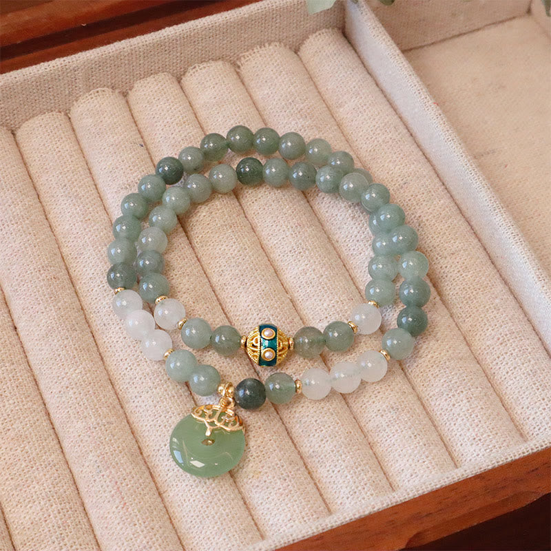 Buddha Stones Single Double Layer Jade Peace Buckle Luck Bracelet - image 8