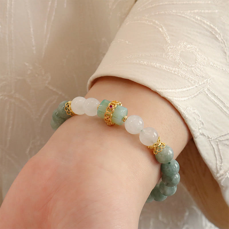 Buddha Stones Single Double Layer Jade Peace Buckle Luck Bracelet - image 4